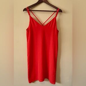 Topshop| Classic Vibrant Red Cross Back Lined Mini Dress for Summer Sz 6 Tall